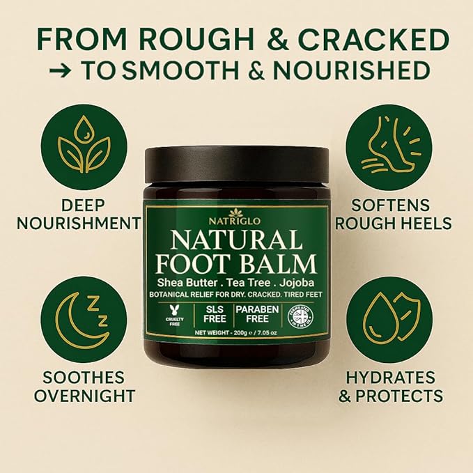 Organic Tea Tree Foot Cream for Dry Cracked Feet, Heels, Toes & Calluses - Athlete’s Foot, Odor, Itchy & Rough Skin- Heel Balm & Moisturizer for Soft, Smooth Feet & Lasting Comfort