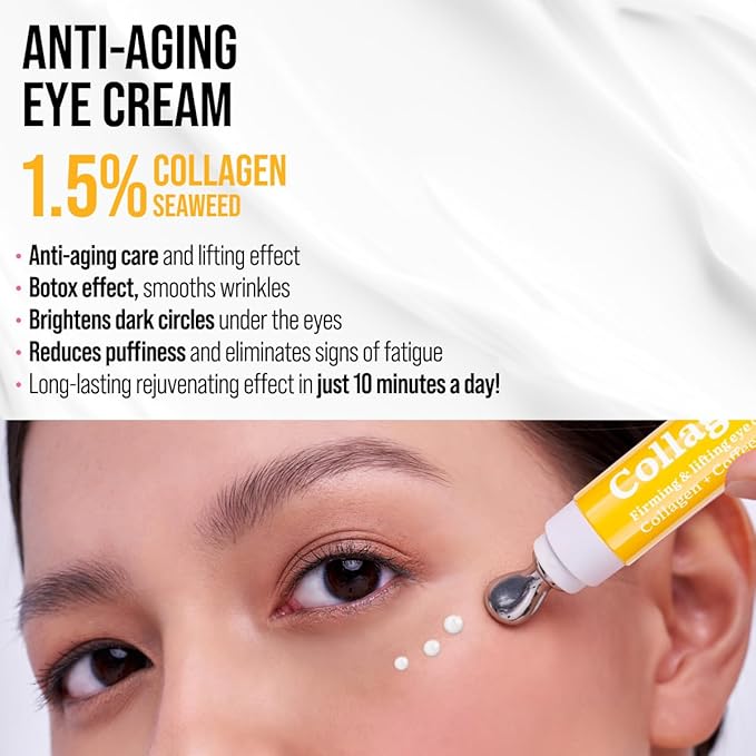 7DAYS Eye Cream with Collagen – Korean Skin Care Under Eye cream Treatment with Cooling Applicator, Anti Aging & Brightening Formula for Puffiness and Fine Lines – 0.6 fl. oz