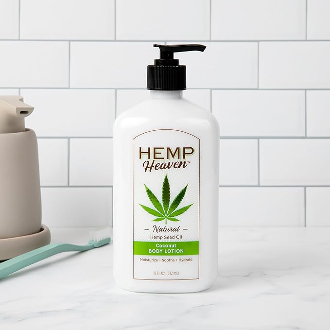 Hemp Heaven Lotion - Moisturizing Body Lotion with Natural Hemp Seed Oil & Coconut Bliss Scent, 18 oz, Paraben-Free Hemp Lotion for Women & Men, Made in USA, Soothes & Nourishes