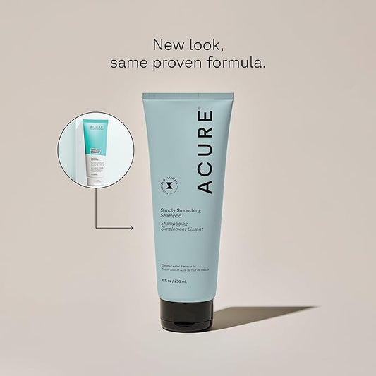 Acure Simply Smoothing Shampoo - Hydrating Anti Frizz Shampoo for Women & Men, Moisturize & Soften Frizzy, Dry, Damaged Hair & Scalp w/ Coconut Water, Vegan, Paraben Free, Sulfate Free - 8 fl oz