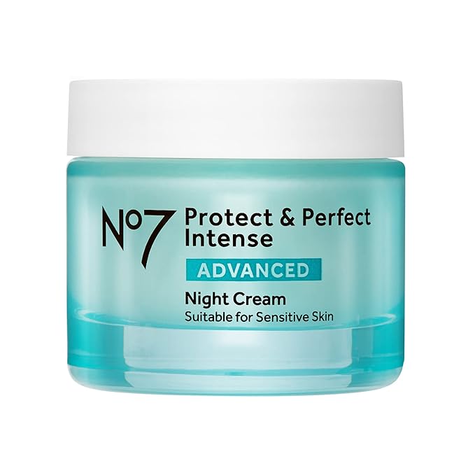 No7 Protect & Perfect Intense Advanced Night Cream - Vitamin E & Shea Butter Face Cream - Fine Line Reducing Moisturizer with Collagen Peptide Technology (1.69 fl oz)