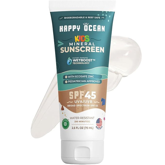 SPF 45 Reef Safe Mineral Sunscreen for Kids & Sensitive Skin with Non-Nano Zinc Oxide, Non Toxic Kids Sunscreen for Face & Body, Natural Organic Sunblock, Travel Size, Vegan 2.5 Fl Oz