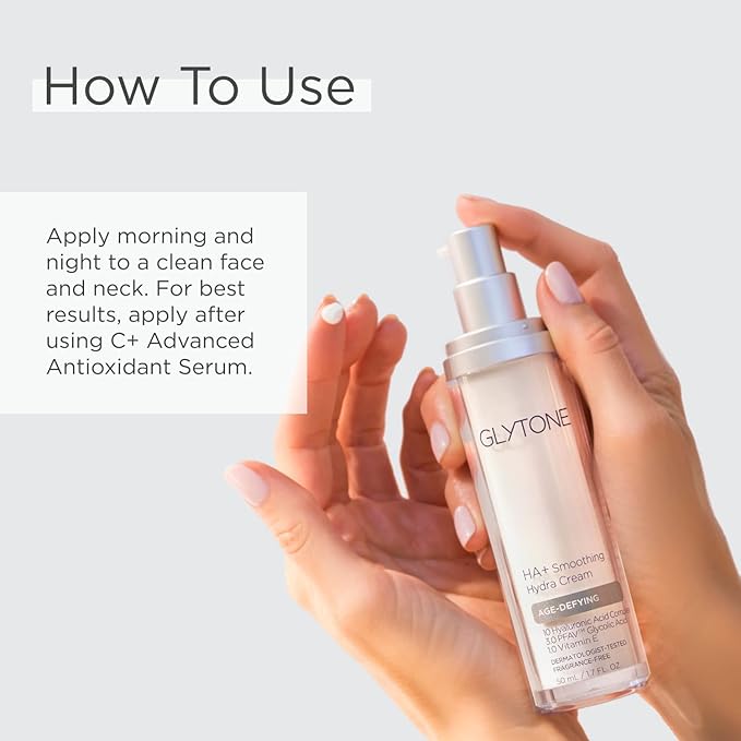Glytone Age-Defying HA+ Smoothing Hydra Cream | Anti Aging Face Moisturizer for Fine Lines & Wrinkles | Firms & Hydrates with 10 Hyaluronic Acid, 3.0 PFAV™ Glycolic Acid & 1.0 Vitamin E | 1.7 fl oz