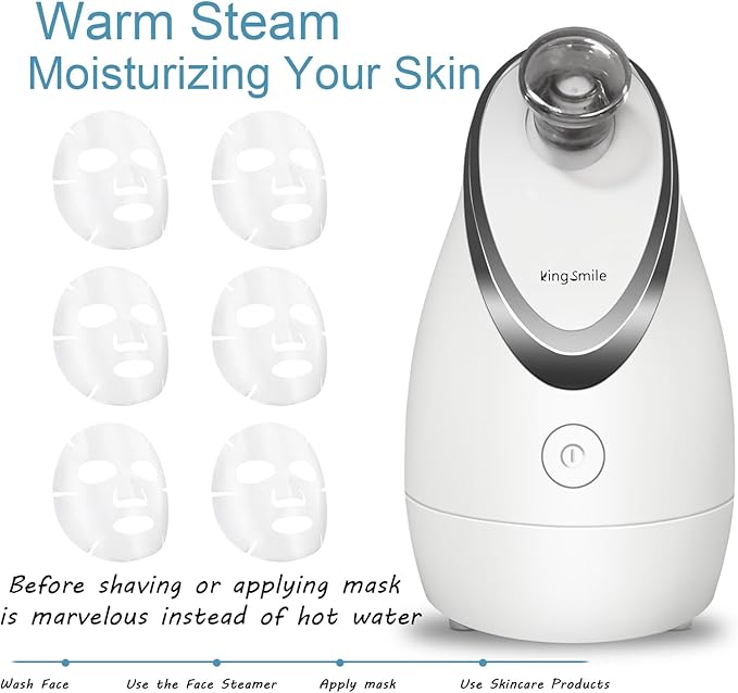 Kingsmile Facial Steamer, 3 in 1 Face Steamer for Facial,Compact NanoSteamer with Aromatherapy,Face Humidifier - Adjustable Nozzle, Warm Mist Steamer for Home SPA, Stainless Steel Skin Kit & Headband
