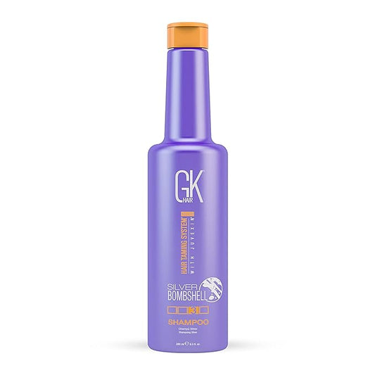 GK HAIR Global Keratin Silver Bombshell Purple Shampoo (9.5 Fl Oz/280ml) For Blonde, Platinum, Ash, Silver & Gray Hair Moisturizes Dry & Damaged Removes Yellow Brassy Tones