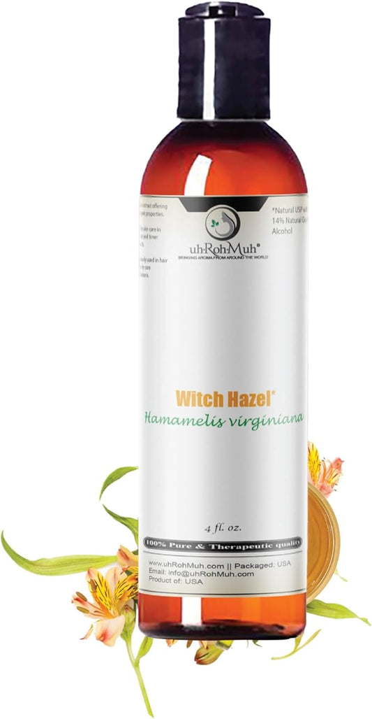 Witch Hazel Natural USP Oil – 100% Pure Astringent with 14% Natural Grain Alcohol | Hamamelis Virginiana Extract for Face, Skin, Hair & Wellness | Bulk & Gallon Options | 4 Fl Oz