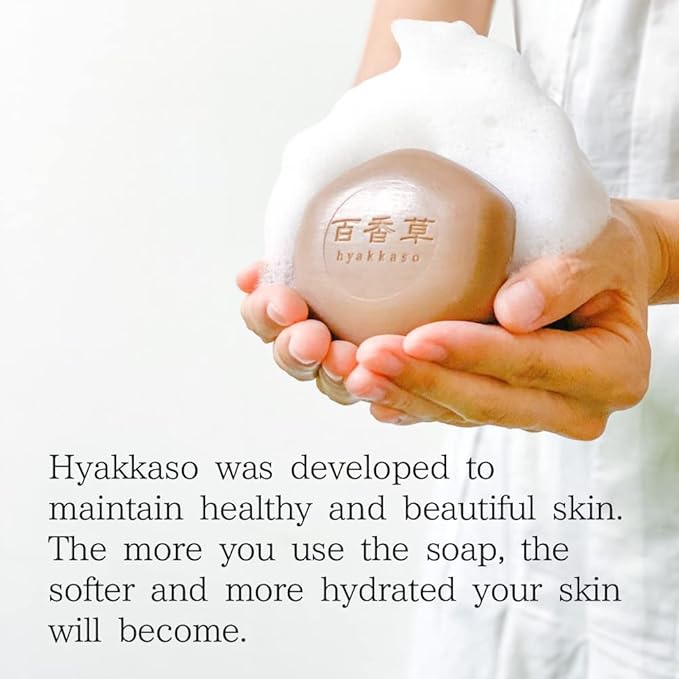 百香草 Hyakkaso JAPAN - Herbs & Minerals Facial Soap | Acne Skin Care | Acne Prone | Sensitive, Dry to Normal skin | Face and Body Wash | JAPANESE Skincare | Kampo medicine | 80g 2.8oz, hyakaso