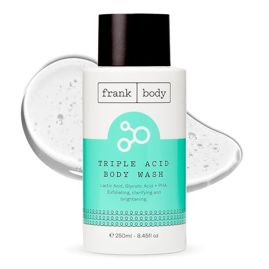 frank body Triple Acid Body Wash | Clears Body Acne & Smooths KP Bumps | Daily Exfoliating Cleanser with Lactic, Glycolic & PHA Acids | Vegan & Cruelty-Free | Rosemary Spa Scent | 250ml/8.45 fl oz