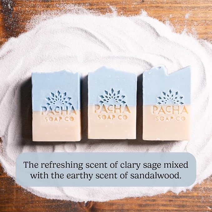 Pacha Soap Co. Bar Soap - Premium, Handcrafted, Hydrating, Natural Face Wash, Hand Cleanser, Body Wash, Soothing Essential Oils (Sand & Sea, 5-Pack, 4 oz ea)