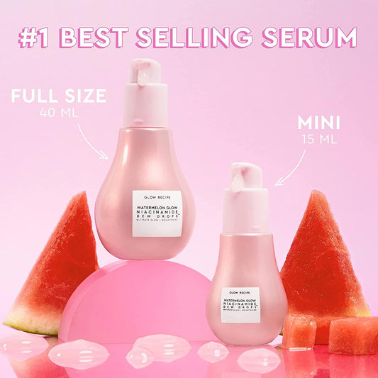 Watermelon Niacinamide Dew Drops - Brightening, Plumping Hydrating Face Serum, Makeup Primer + Liquid Highlighter with Hyaluronic Acid - Dewy & Glowing Korean Skin Care (40Ml)