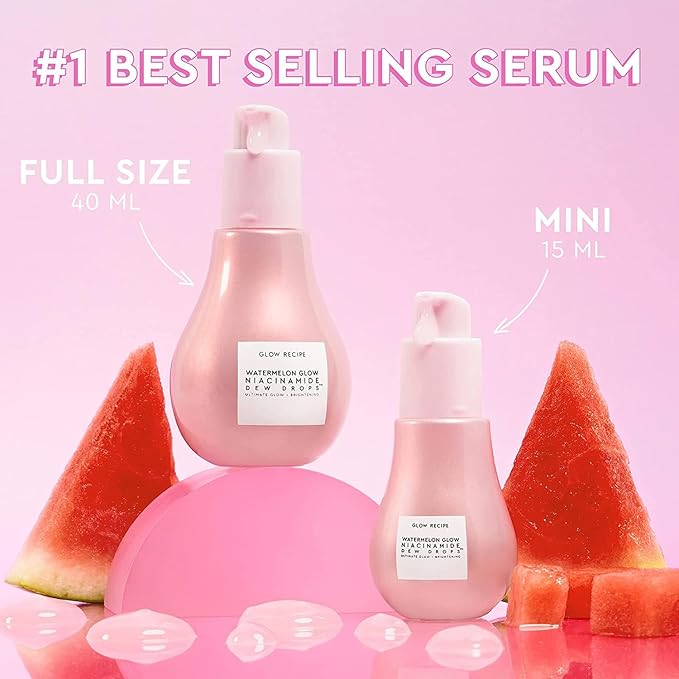 Glow Recipe Watermelon Niacinamide Dew Drops - Brightening, Plumping Hydrating Face Serum, Makeup Primer + Liquid Highlighter with Hyaluronic Acid - Dewy & Glowing Korean Skin Care (40ml)
