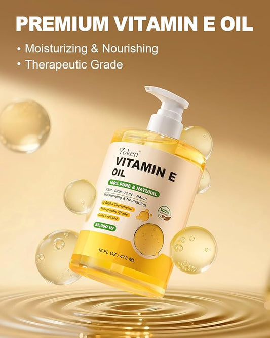 Yoken Vitamin E Oil 16 Fl Oz Organic Vitamin E Oil for Skin 85,000 IU Bulk Vitamine oils for Scars Hair,Face,Nail,Cold Pressed Hexane Free Formula Liquid Perfect Scalp Care Bath and Body oils