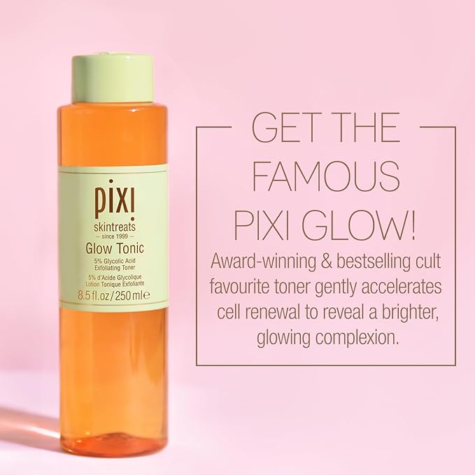 Pixi Glow Tonic Balancing Face Toner Glycolic Acid for Radiant Skin and Daily Brightening (8.5 fl oz / 250 ml)