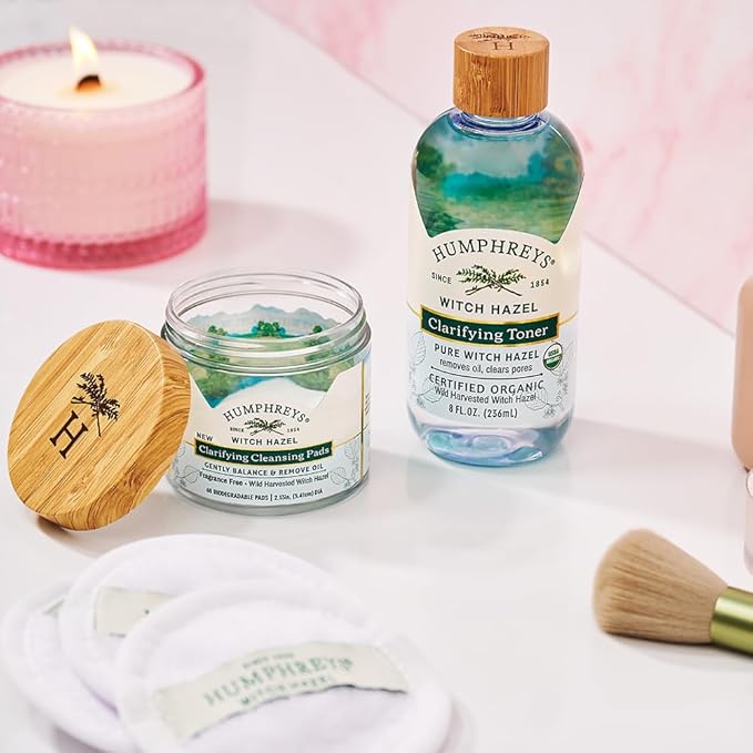 Humphreys Witch Hazel Clarifying Toner | Wild Harvested Witch Hazel | USDA Organic | Natural | Hydrating | Clears Pores & Removes Oil | 8 Fl Oz