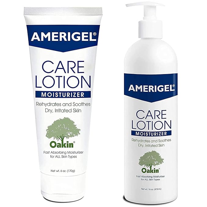 AMERIGEL Care Lotion Bundle - Hypoallergenic Moisturizer (6 oz.) Rehydrates & Soothes Dry Skin - Care Lotion for Diabetic Skin Care (16 oz.) Soothes Irritated Skin