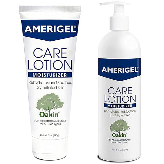 AMERIGEL Care Lotion Bundle - Hypoallergenic Moisturizer (6 oz.) Rehydrates & Soothes Dry Skin - Care Lotion for Diabetic Skin Care (16 oz.) Soothes Irritated Skin