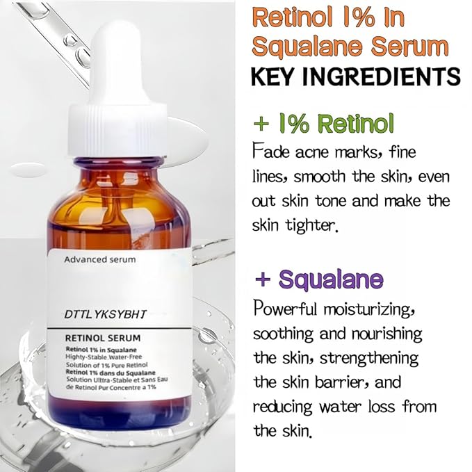 1% Retinol Serum in Squalane - Anti-Aging Formula to Reduce Wrinkles, Fine Lines & Improve Skin Texture - For Smooth, Firm Skin - 30ml