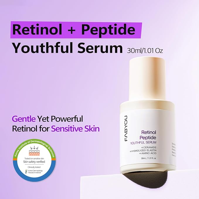 Retinol Peptide Youthful Serum 1.01 fl oz - Anti-Aging, Hydrating & Firming for Wrinkles & Dark Spots, Gentle Retinol Serum for Face, Day & Night Korean Skincare