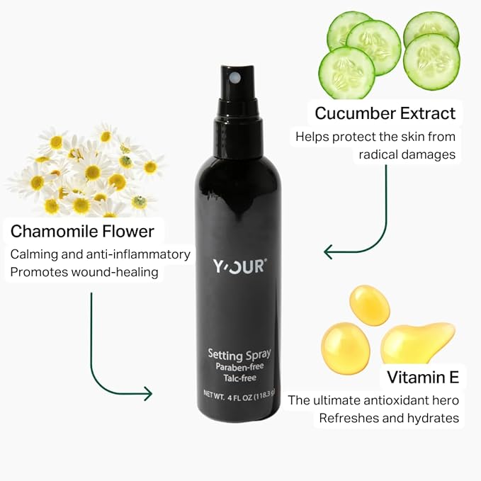 Y’OUR Silk Makeup Setting Spray: Lightweight Hydrating Face Mist; Long-Lasting, Blurring, Natural Finish. Infused with Vitamin E & Minerals, Paraben-Free. Made in USA. 4 fl. oz (118.3g)