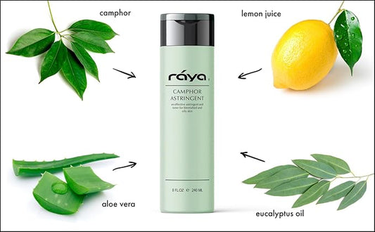 RAYA Camphor Astringent (204) - Facial Toner for Oily and Break-Out Skin, Dries Up Blemishes and Controls Excessive Oiliness, Made with Camphor and Eucalyptus, Skin Essence for Acne Prone Skin, 8 oz