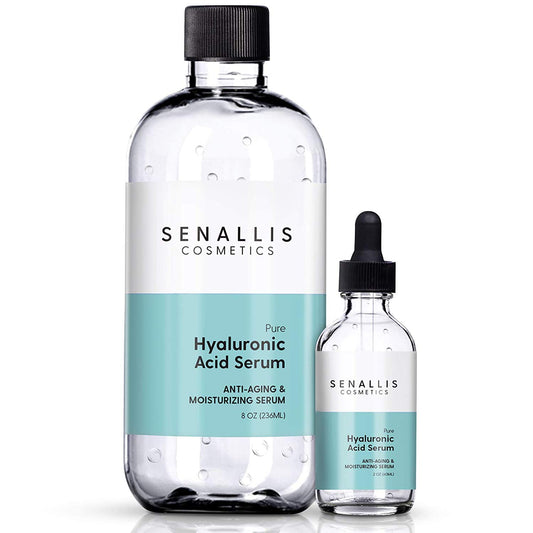 Hyaluronic Acid Serum – Pure & Powerful Anti-Aging Hydrating Serum for Face | Wrinkle-Reducing Moisturizer for Dry & Mature Skin | Made in USA | 8 Fl Oz & 2 Fl Oz Sizes