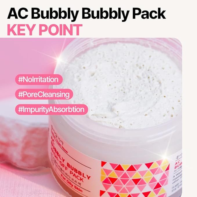 AC Bubbly Bubbly Wash-Off Pack 125g/4.4Oz, Kaolin, Deep Cleansing, Acne Prone Skin, Bubble Wash, Exfoliating, Bubble Mask, Removing Sebum and Dead Skins, Instant Bubbles Pop up