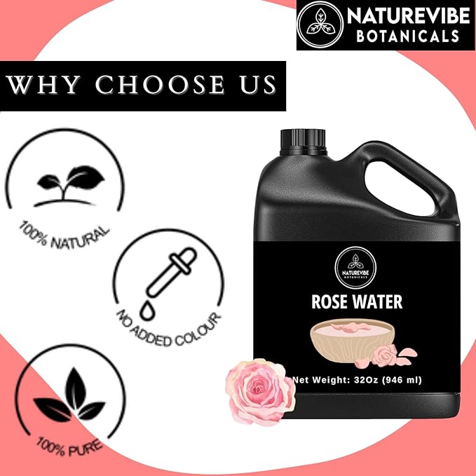 Naturevibe Botanicals Pure Rose Water Toner 32 oz – Hydrating Facial Mist & Hair Spray | 100% Natural, Alcohol-Free Skin Care & Makeup Setting Spray | Great for Skin Care and Hair Care