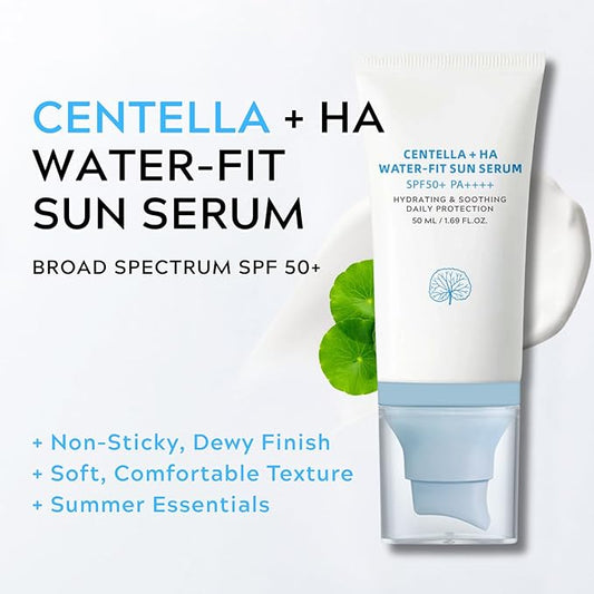 𝐶𝑒𝑛𝑡𝑒𝑙𝑙á Sunscreen SPF 50, Hyalu Cica Water-Fit Sun Serum, Face Sun Screen Long-Lasting Protection, Cen-tella Madagascar Sunscreen, NO White Cast - Dry Oily Korean Skincare (Blue 1)