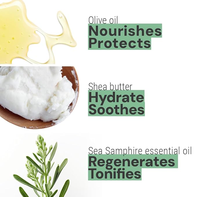 Panier des Sens - Small Hand Cream for Dry Cracked Hands – Sea Samphire Mini Hand Lotion for Dry Skin - With Shea Butter and Olive Oil - Hand Care 97% Natural Ingredients - Travel Size 1 floz