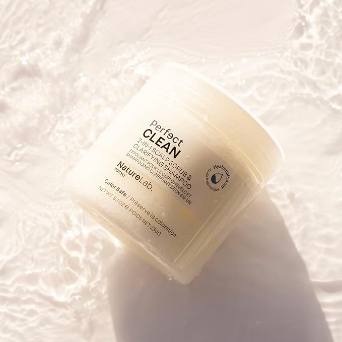 NatureLab.TOKYO Perfect Clean 2-in-1 Scalp Scrub & Clarifying Shampoo | Exfoliating Sugar Crystals with Probiotic Sake Water & Hyaluronic Acid for Deep Scalp Cleanse, Shine, & Hydration – 8.1 oz