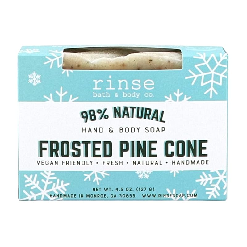 Rinse Bath & Body Frosted Pine Cone Soap - Handmade Pine Cone Scented Castile Soap | Naturally Moisturizing Bar Soap | Shea & Cocoa Butter | Essential Oils | Natural Soap |Vegan | Gluten Free |4.25oz