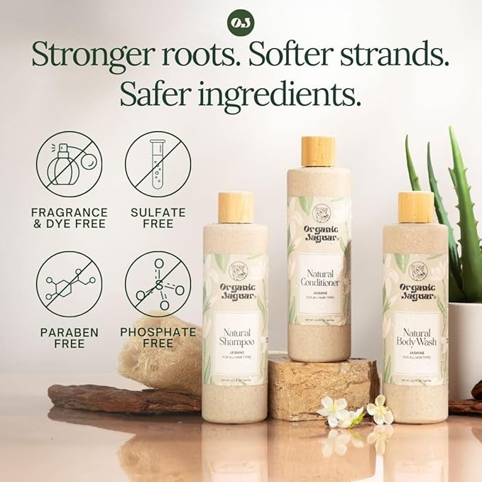 Organic Jaguar Natural Shampoo for Hair Care, Sulfate Free Shampoo with Castor Oil, Jasmine, Glycerin, Aloe Vera & Mild Thickening Agent, Dry to Color Treated to All Hair, 13.5 fl oz