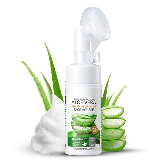Aloe Vera Foaming Face Wash - Organic Facial Cleanser with Silicone Brush, Natural Face Wash for Women/Girls Clean Oil & Makeup, Soothing Skin, Foaming Cleanser Hydration for Sensitive Skin