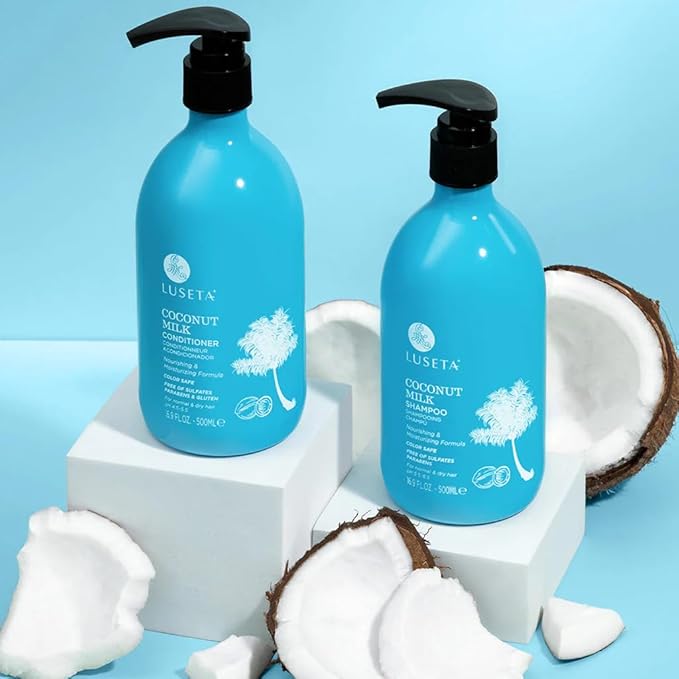 L LUSETA Coconut Milk Shampoo & Conditioner, Nourishing & Moisturizing Hair, Sulfate & Paraben Free, Keratin & Color Safe, 16.9oz Each