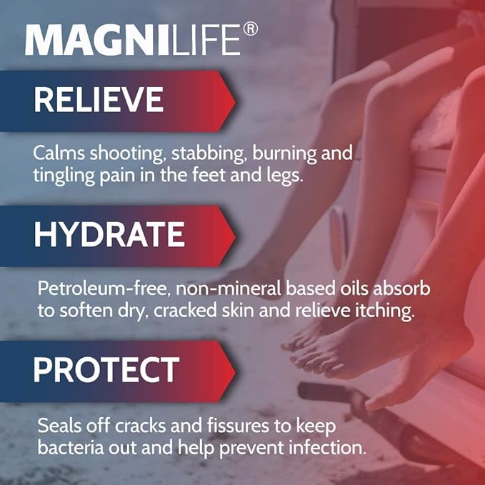 MagniLife Pain Relieving Foot Cream, 4 oz Tube, Soothing Relief for Soreness, Pain, Burning, Tingling, Itching or Sensitivity in Feet & Legs, Moisturizing & Hydrating Foot Cream, No Petroleum