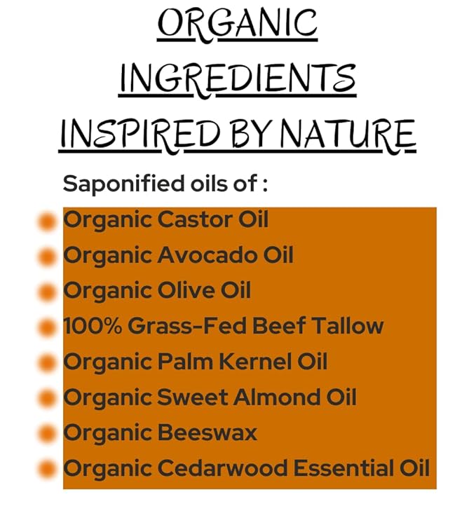 -Cedarwood- Grass-Fed Beef Tallow and Organic Oils - Scented with Organic Essential Oils - Artisanal Bar Soap - 3 Pack - Each Bar Unique-