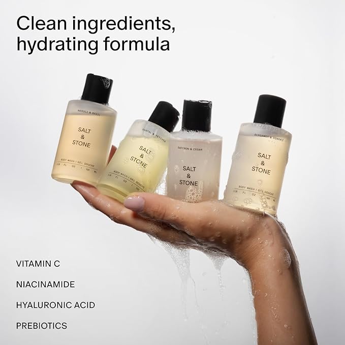 Salt & Stone Body Wash Mini Discovery Set | For Women & Men, Sulfate, Paraben, & Dye Free, Leaves Skin Soft and Hydrated | Antioxidants for Deep Moisture | Travel-Sized Body Wash