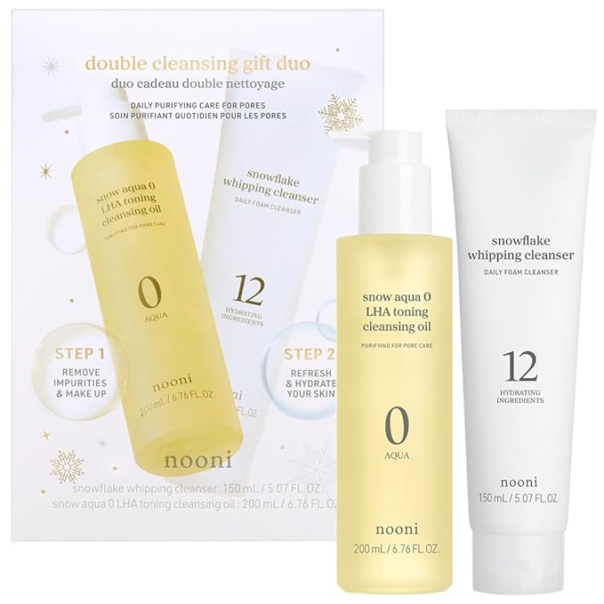 NOONI Facial Cleanser - Double Cleansing Duo Gift Set, 2 in 1 Cleansing Oil & Whipping Foam Cleanser | Korean Skin Care, Face Wash, Makeup Remover, Pore Care, Skincare, Korean Beauty, Vegan