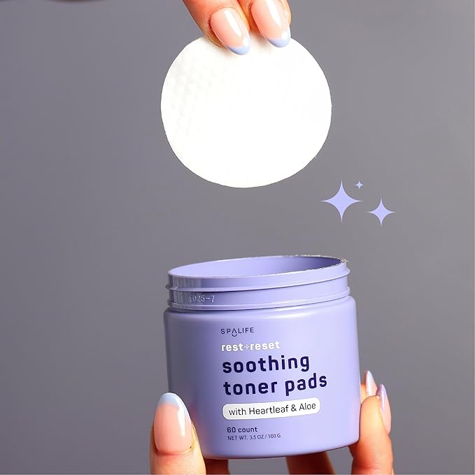 SpaLife Beauty Rest & Reset Toner Pads – for Uneven Skin Tone, Redness, Clogged Pores, Dehydrated Skin with Aloe, Heartleaf, & Purslane – Toner Pad for Face, Pre-Soaked Pads