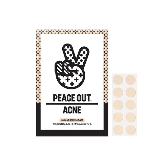 PEACE OUT Acne Healing Dots Helps Clear Blemishes Overnight, Fast Acting Hydrocolloid Pimple Patches for Breakouts with Salicylic Acid, Retinol and Aloe Vera, Award Winning Skincare Solution 40 Count