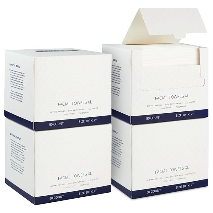 200 Count Disposable Face Towels – Value Pack Extra Thick Biodegradable Facial Cleansing Towels – Lint Free Dry Wipes – Soft Makeup Remover Cloth for Sensitive Skin