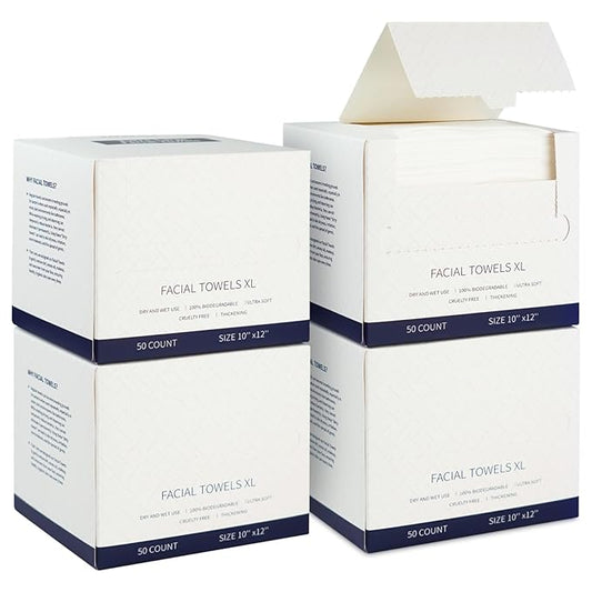 200 Count Disposable Face Towels – Value Pack Extra Thick Biodegradable Facial Cleansing Towels – Lint Free Dry Wipes – Soft Makeup Remover Cloth for Sensitive Skin