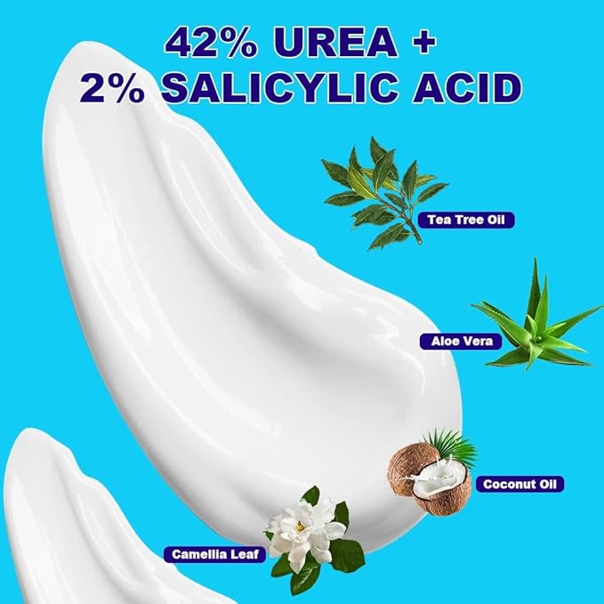 Urea Cream 42% - Premium Urea Foot Cream - With 2% Salicylic Acid, Tea Tree Oil, Shea Butter, Aloe Vera - For Feet, Hands, Heels, Elbows, Knees and More - 8 oz