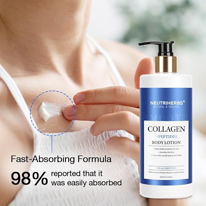 Neutriherbs Body Lotion for Women Dry Skin with Collagen + Oatmeal Organic Body Lotion Smoothes Fine Lines for All Skin Types 13.52 Fl Oz Pump Bottle