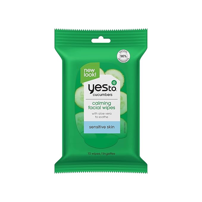Yes To Cucumbers Face Wipes for Sensitive Skin Soothing Travel Facial Wipes | 10 Count (Model: 3371028)