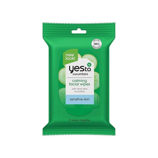 Yes To Cucumbers Face Wipes for Sensitive Skin Soothing Travel Facial Wipes | 10 Count (Model: 3371028)
