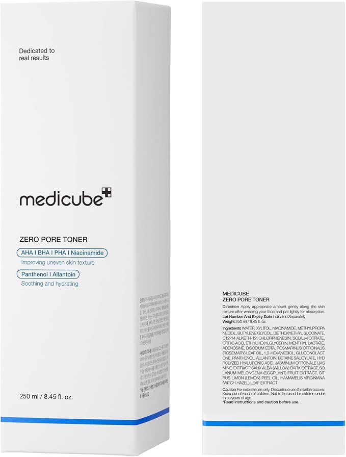 medicube Zero Pore Toner I Exfoliating & Hydrating Blue Bottle Water Toner with AHA, BHA, PHA, Niacinamide, and Panthenol | Korean Skin Care for Pores, Texture, and Moisture Care (8.45 fl. oz.)