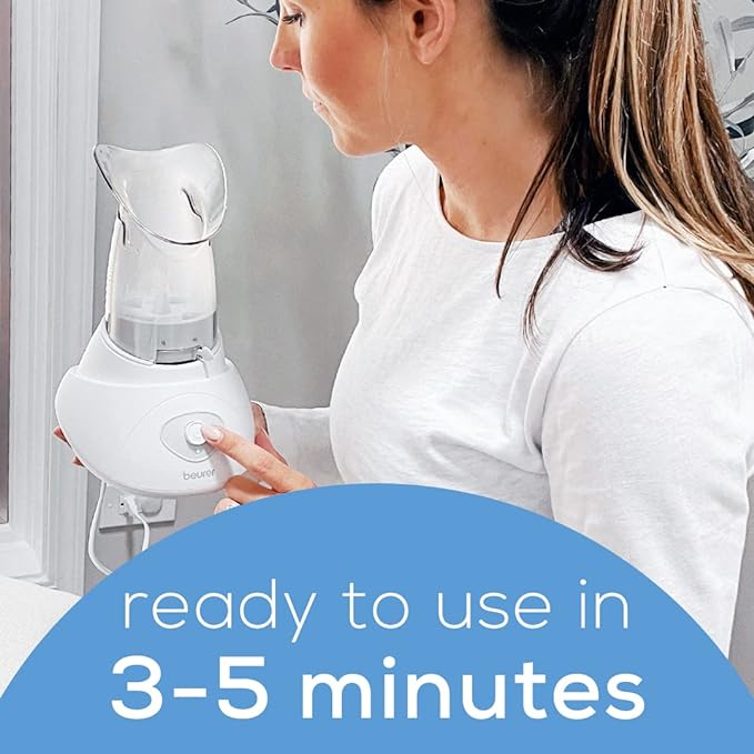 Beurer SI30 Steam Inhaler for Sinus Congestion & Allergies, Drug-Free, Quick 3-5 Minute Setup, Ultra-Quiet, Face Steamer with Variable Steam Control, Universal Mask