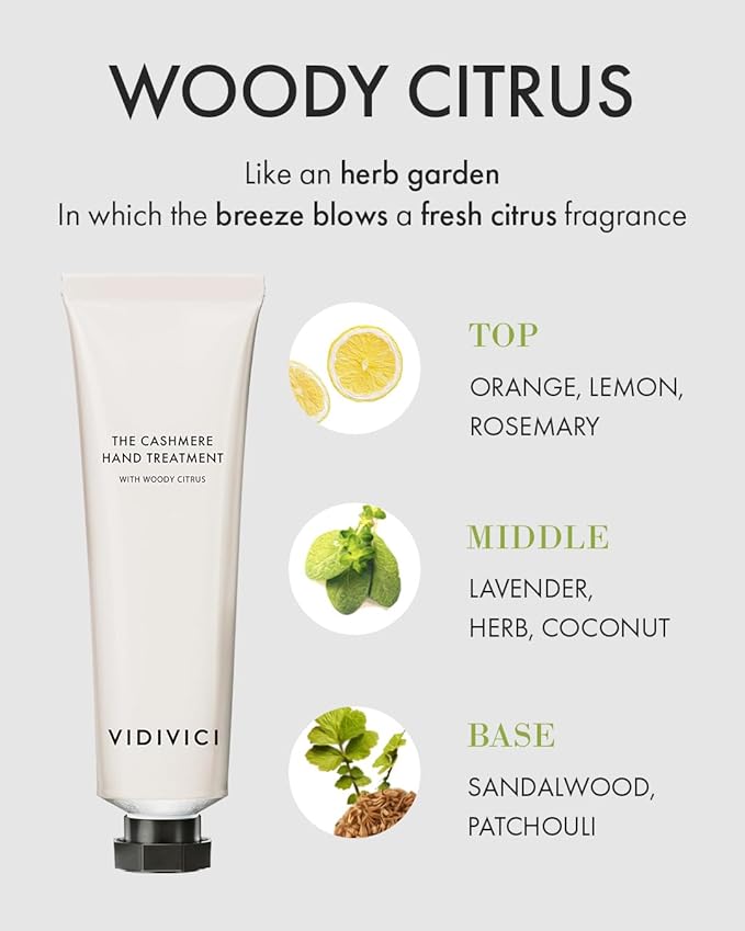VIDIVICI The Cashmere Hand Cream with Shea Butter – Woody Citrus Scented Moisturizer for Dry & Cracked Hands – Repairs Skin Barrier – Soft Silky Texture – 1.69oz