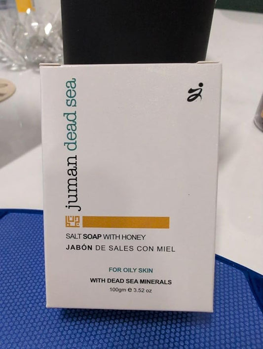 JUMAN Dead Sea Minerals Salt Soap for Acne and Dark Spots | Infused with Honey & Aloe Vera Gel Extract | Vitamin E | Moisturizing Soap Bar for Face and Body | 4oz (Pack of 4)